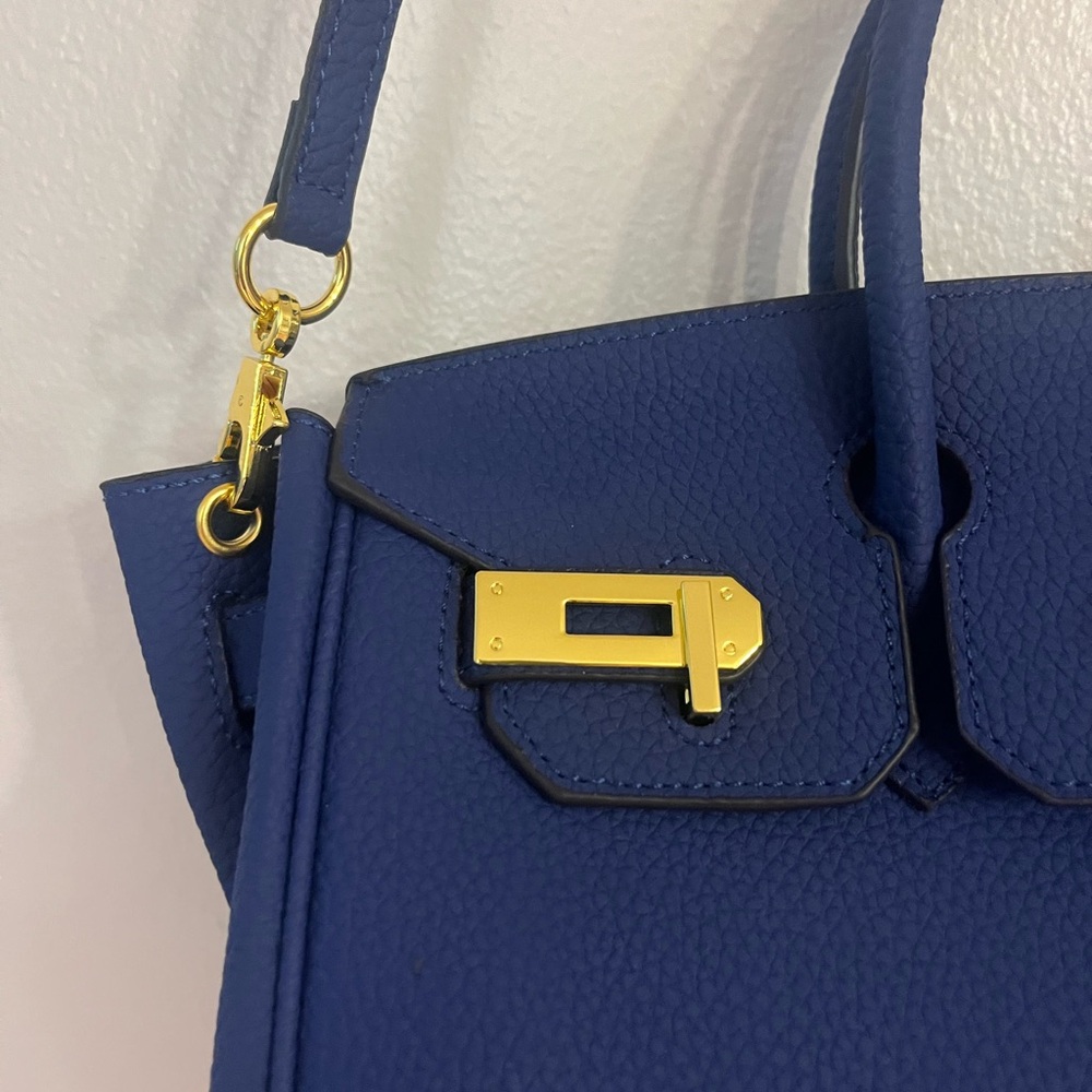 Chic Royal Blue Structured Satchel with Gold Hardware - Picture 4 of 10